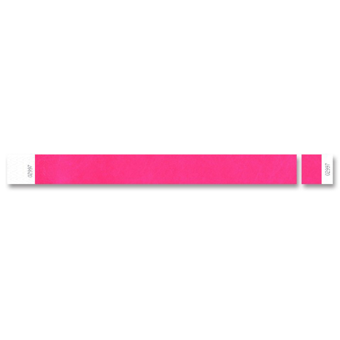 Širša papirnata zapestnica za dogodke v žareči roza (neo pink) barvi z enim kuponom.